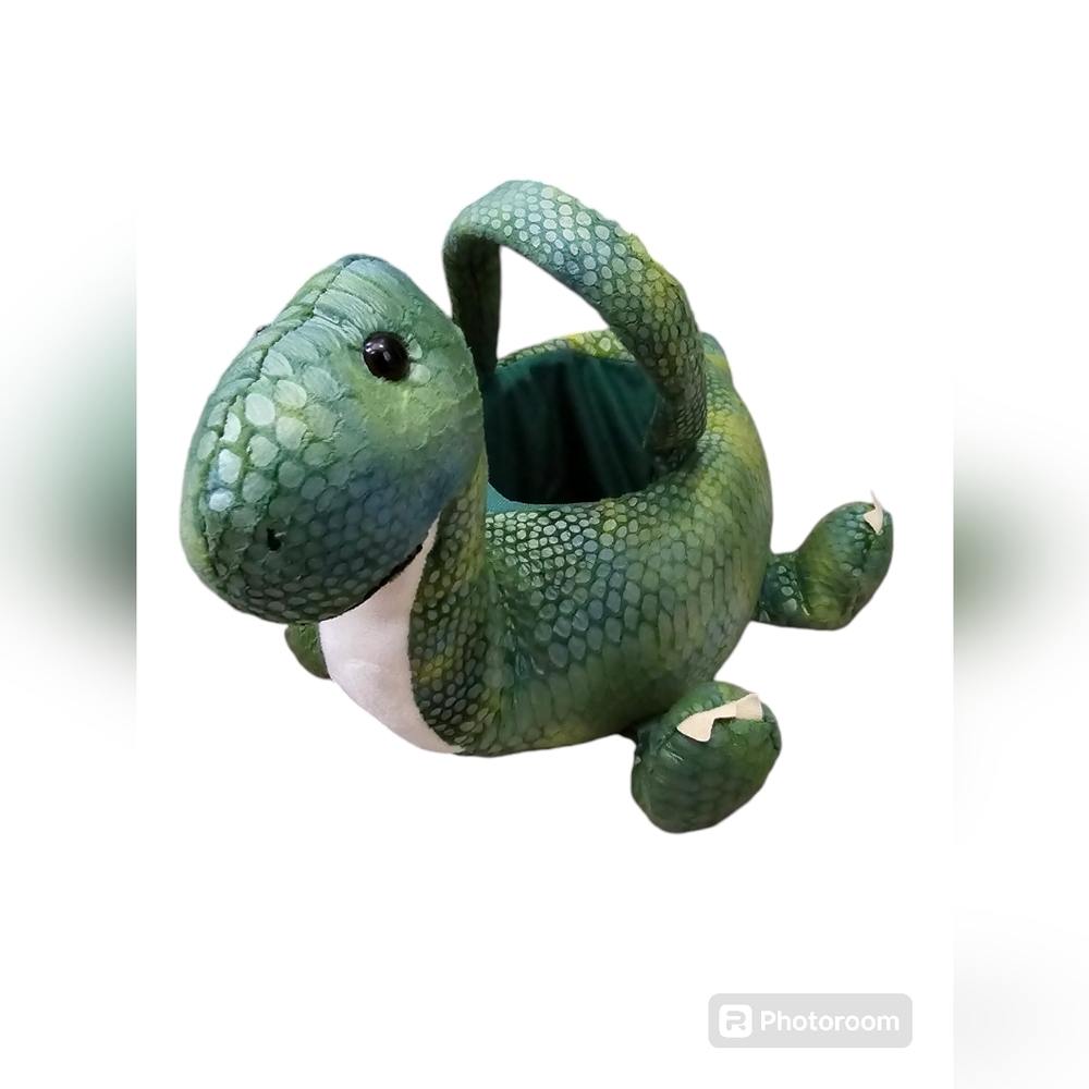 Green Dinosaur Plush Basket Tote By City Streets Perfect For Easter Halloween